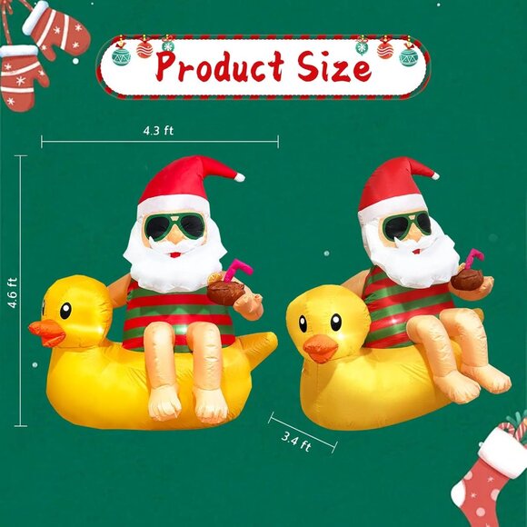 🆕4.5FT Christmas Inflatables Cute Blow Up Duck Santa Claus Outdoor Decorations - Picture 5 of 10
